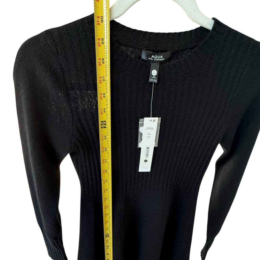 100% Cashmere Sweater Dress Ribbed Mini Black Size L NWT Soft Luxe - Picture 5 of 9